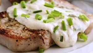 peppered pork with chive sauce